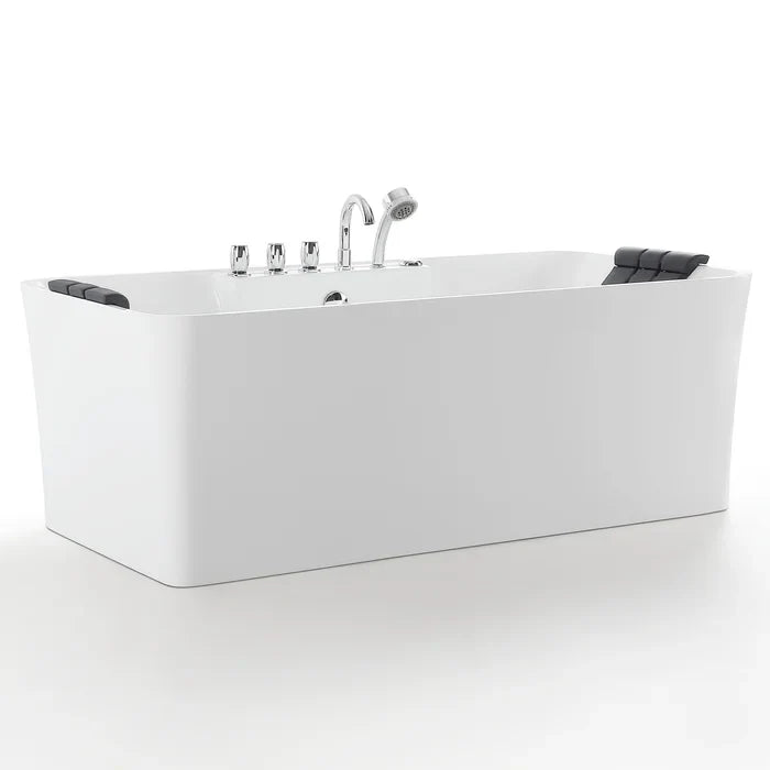 Empava 67" Freestanding Flat Bottom Whirlpool Bathtub with Faucet, EMPV-67AIS16