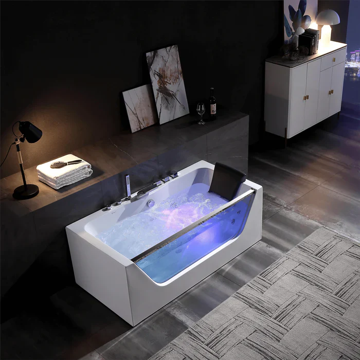 Empava 67" Modern Alcove Whirlpool  Bathtub with Faucet and LED Lights, EMPV-67JT408LED