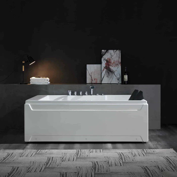 Empava 72" Modern Whirlpool Alcove Bathtub with Faucet and LED Lights, EMPV-72JT367LED