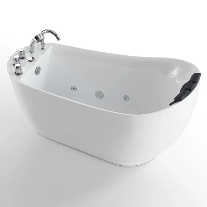 Empava 59" Freestanding Whirlpool Acrylic Bathtub with Faucet,  EMPV-59AIS04