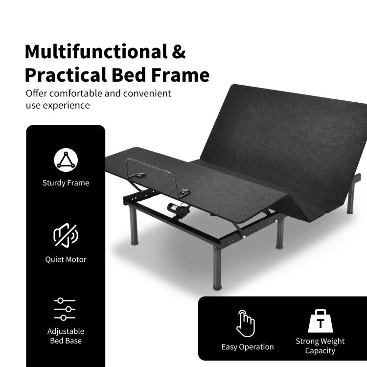 Queen Size Adjustable and Folding Bed Base Frame with Wireless Remote Control and USB Charging Port