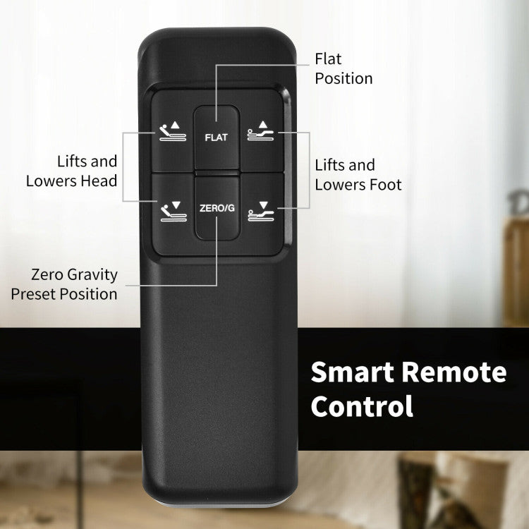 Queen Size Adjustable and Folding Bed Base Frame with Wireless Remote Control and USB Charging Port