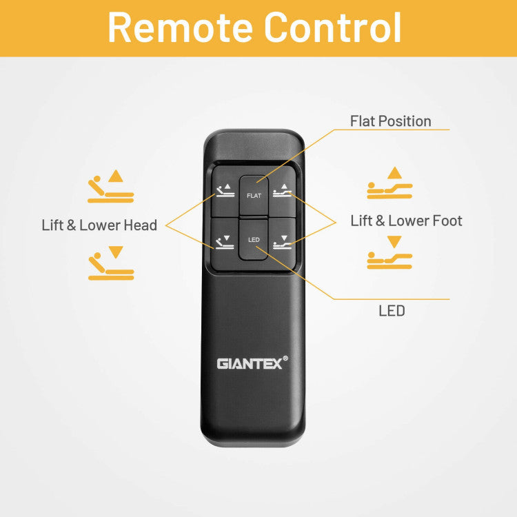 Ergonomic Adjustable Bed Base with Head & Foot Incline and remote control