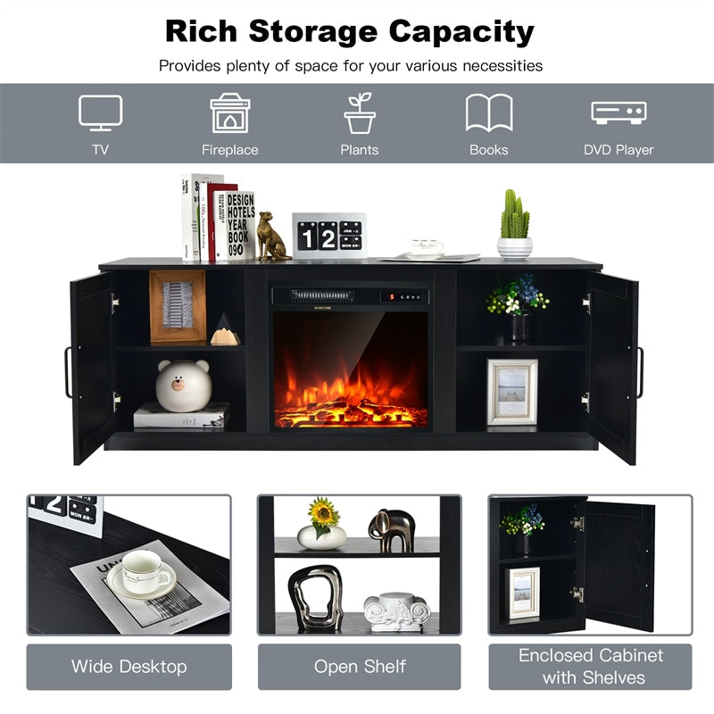 Farmhouse Electric Fireplace TV Stand Entertainment Center with Double Barn Doors & Storage Cabinets for TVs up to 65 Inch