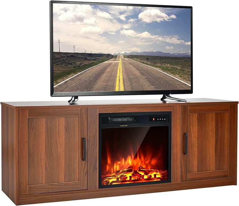 Farmhouse Electric Fireplace TV Stand Entertainment Center with Double Barn Doors & Storage Cabinets for TVs up to 65 Inch