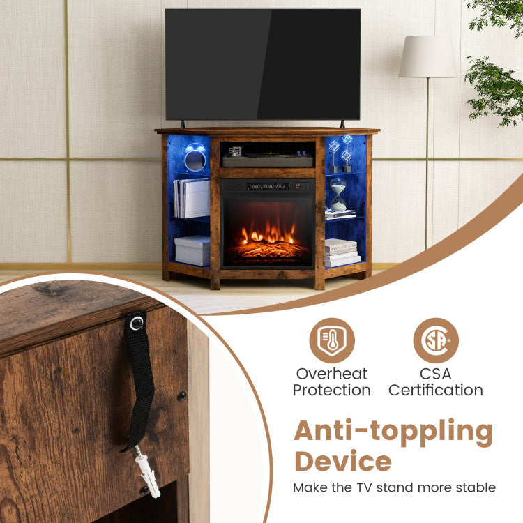 Fireplace Corner TV Stand with Adjustable Shelves and APP Control for 50 Inches TV
