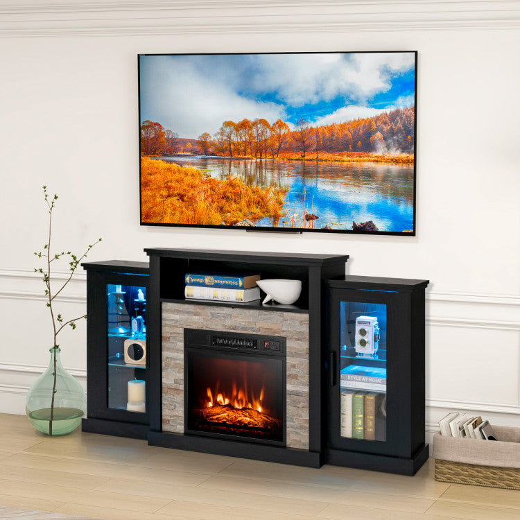 Fireplace TV Stand 16-color LED lights for up-to 65-Inch TVs with Adjustable Shelves