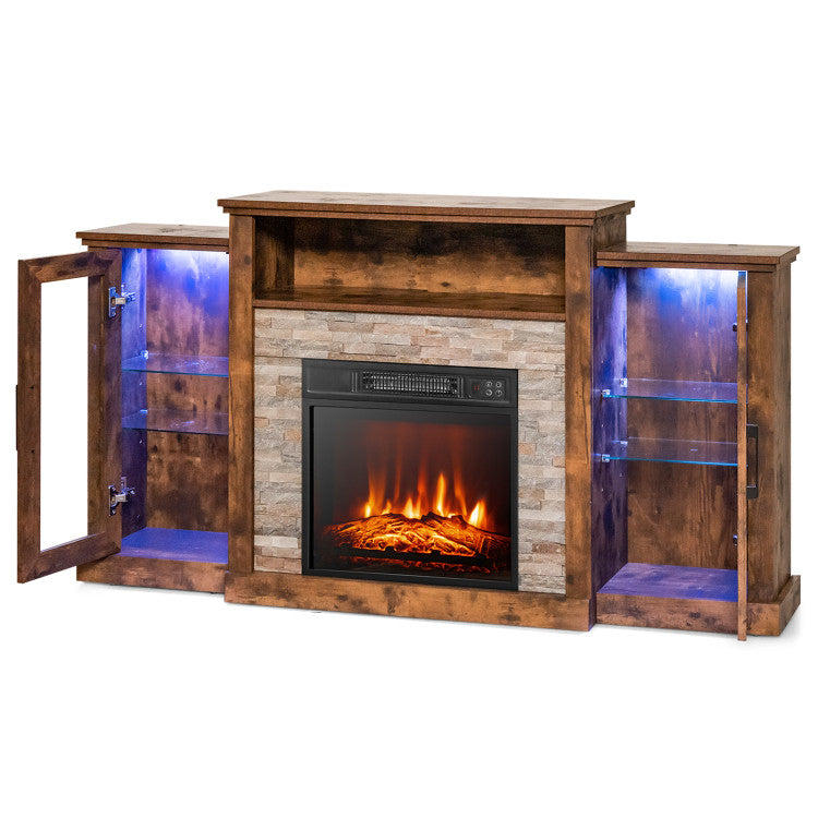 Fireplace TV Stand 16-color LED lights for up-to 65-Inch TVs with Adjustable Shelves