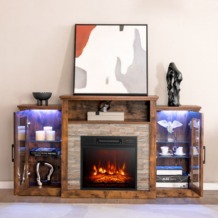 Fireplace TV Stand 16-color LED lights for up-to 65-Inch TVs with Adjustable Shelves