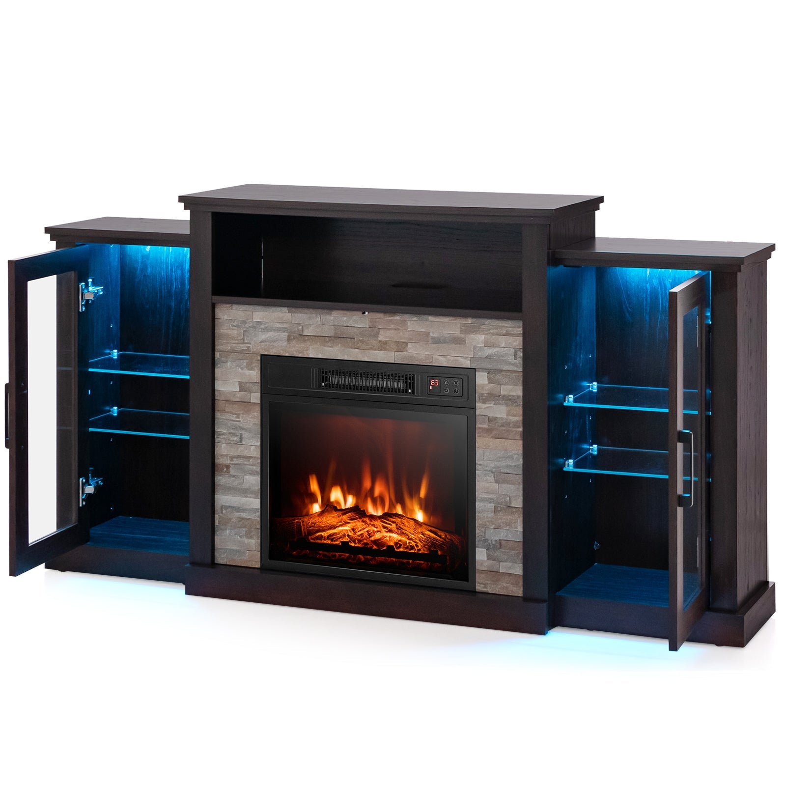 Fireplace TV Stand 16-color LED lights for up-to 65-Inch TVs with Adjustable Shelves