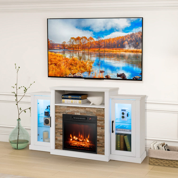 Fireplace TV Stand 16-color LED lights for up-to 65-Inch TVs with Adjustable Shelves