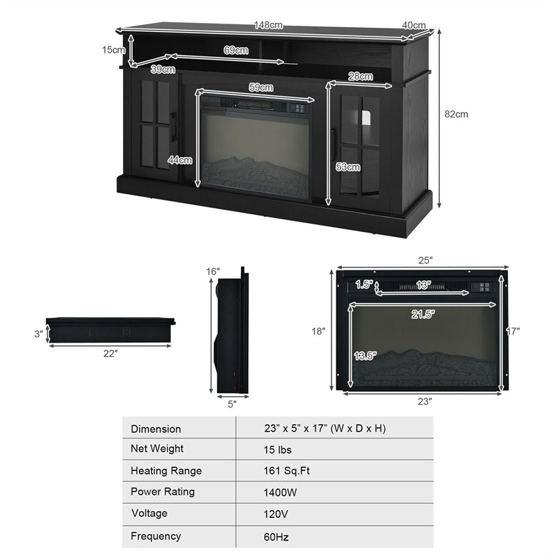 58" Electric Fireplace TV Stand for TVs up to 65", Modern Media Console with 23" Fireplace Insert & Remote Control