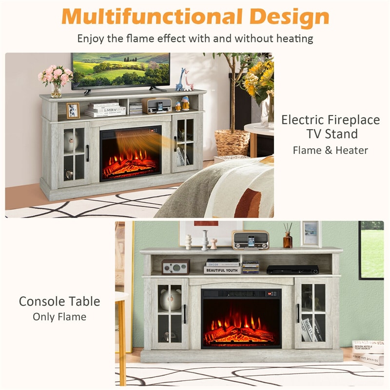 58" Electric Fireplace TV Stand for TVs up to 65", Modern Media Console with 23" Fireplace Insert & Remote Control