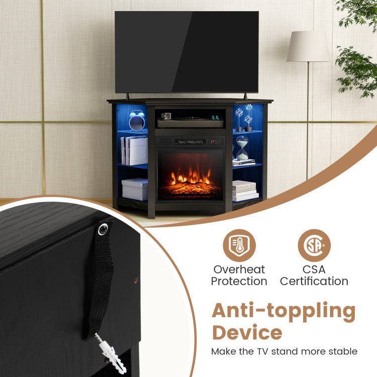 Fireplace Corner TV Stand with Adjustable Shelves and APP Control for 50 Inches TV