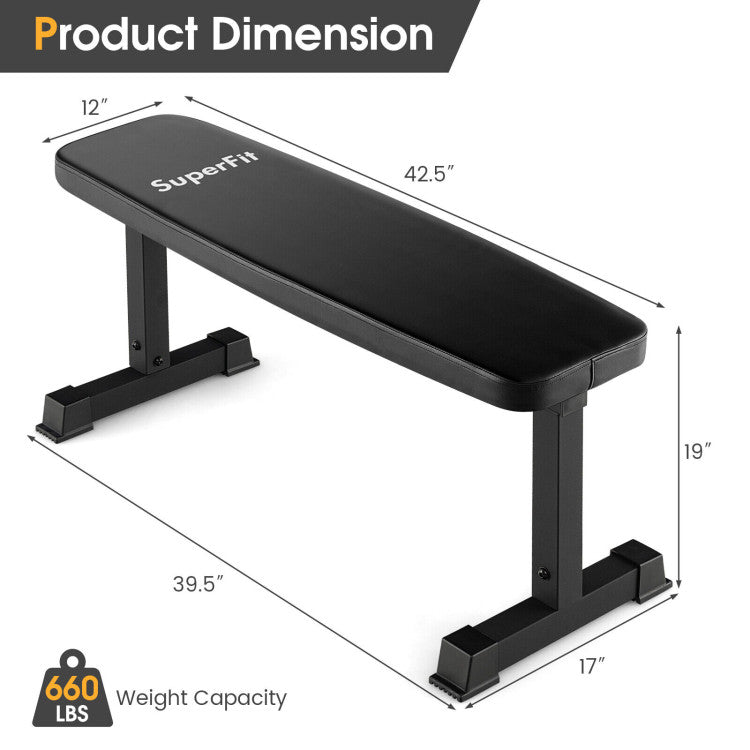 Flat Weight Bench 660 LBS Heavy Duty Strength Training Bench for Home and Gym