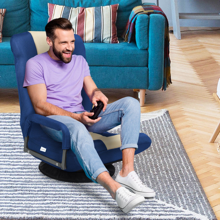 Foldable 360-Degree Swivel Gaming Floor Chair with 6-Position Adjustable Backrest