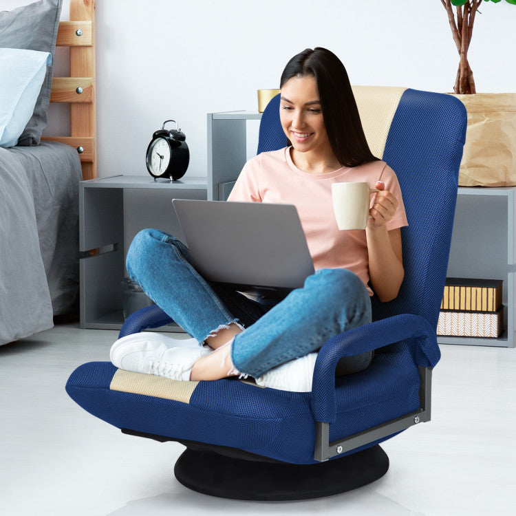 Foldable 360-Degree Swivel Gaming Floor Chair with 6-Position Adjustable Backrest