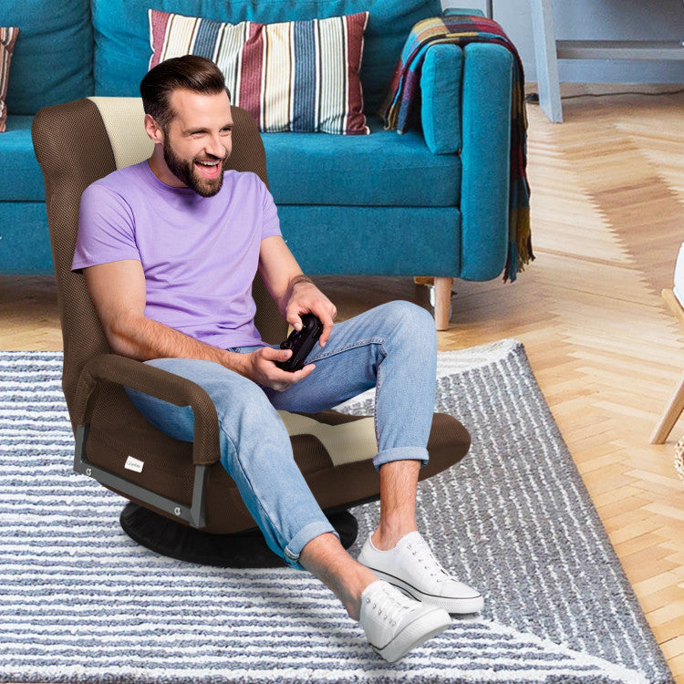 Foldable 360-Degree Swivel Gaming Floor Chair with 6-Position Adjustable Backrest