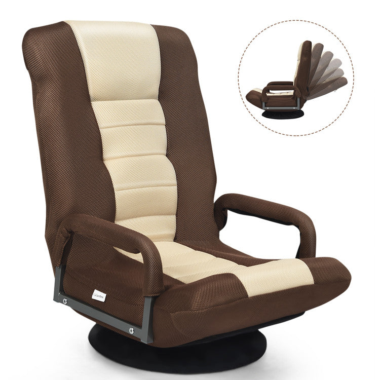 Foldable 360-Degree Swivel Gaming Floor Chair with 6-Position Adjustable Backrest