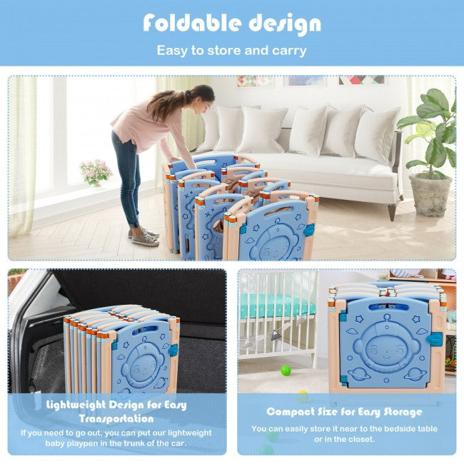 Foldable Baby Playpen Kids Activity Fence with Lockable Door