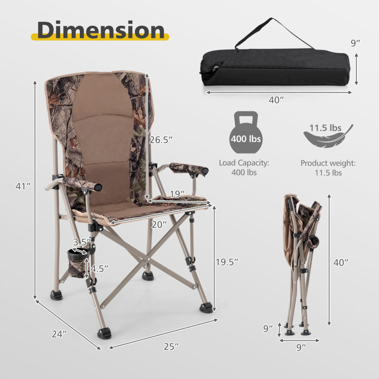 Foldable Camping Chair with 400 LBS Metal Frame and Anti-Slip Feet