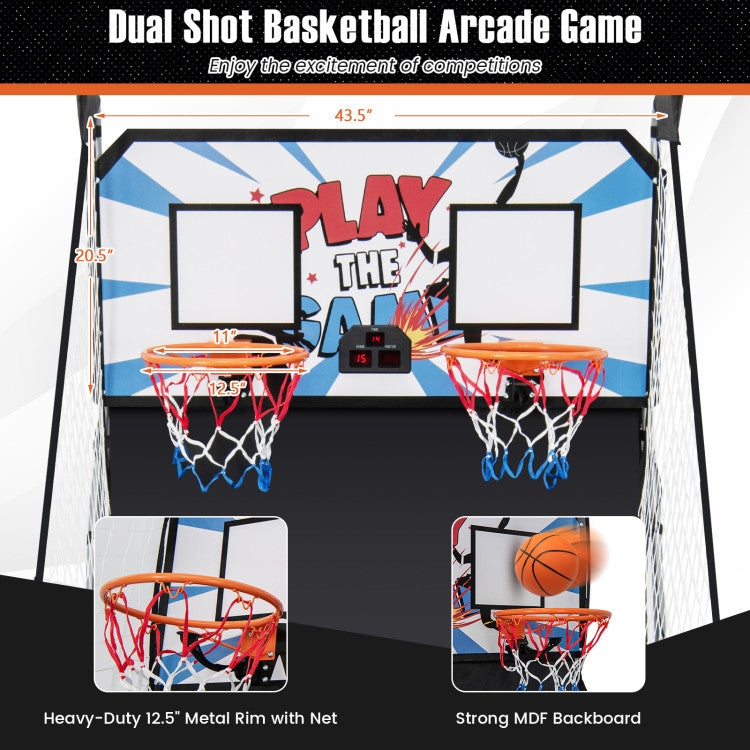 Foldable Dual Shot Basketball Arcade Game with Electronic Scoring System, Basketballs
