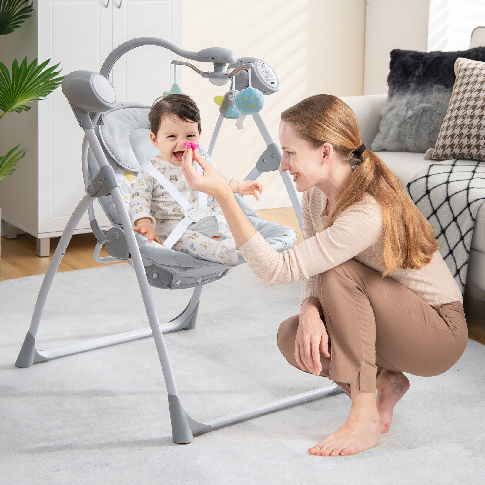 Foldable & Portable Electric Baby Rocking Chair with Adjustable Backrest