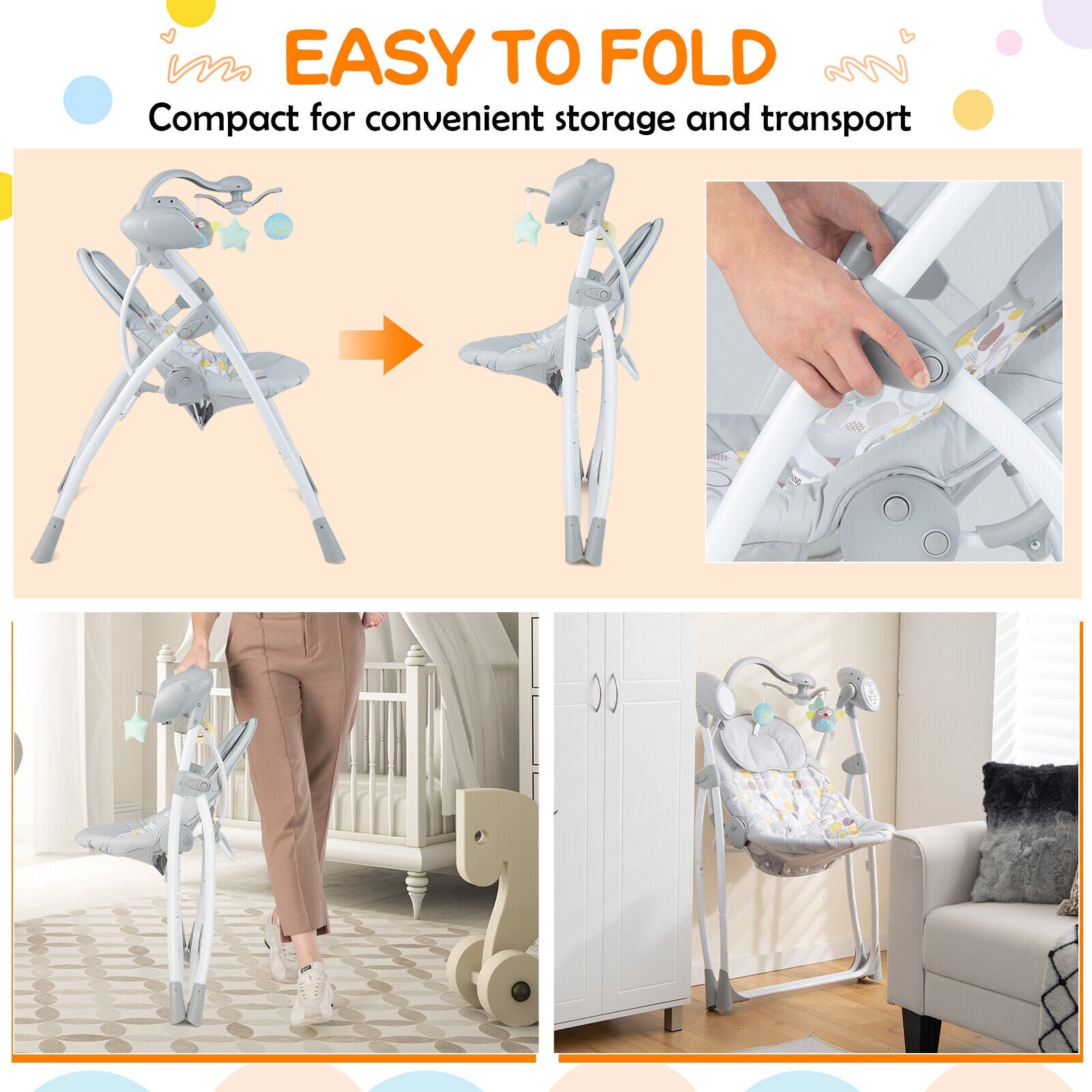 Foldable & Portable Electric Baby Rocking Chair with Adjustable Backrest