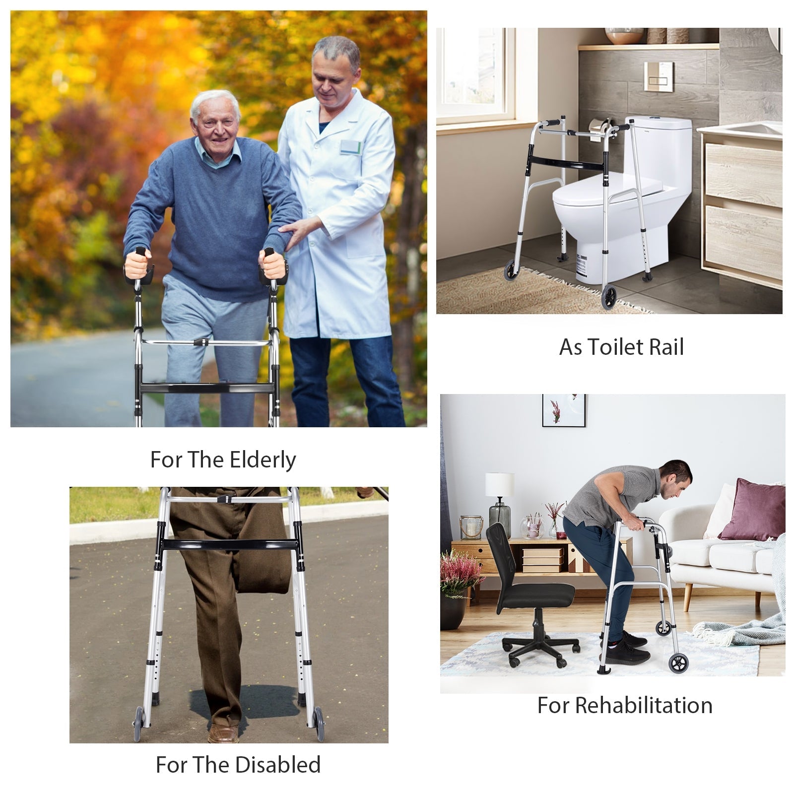 Foldable Rollator Lightweight Aluminum Alloy Rehabilitation Walker for  Elderly with Adjustable Height