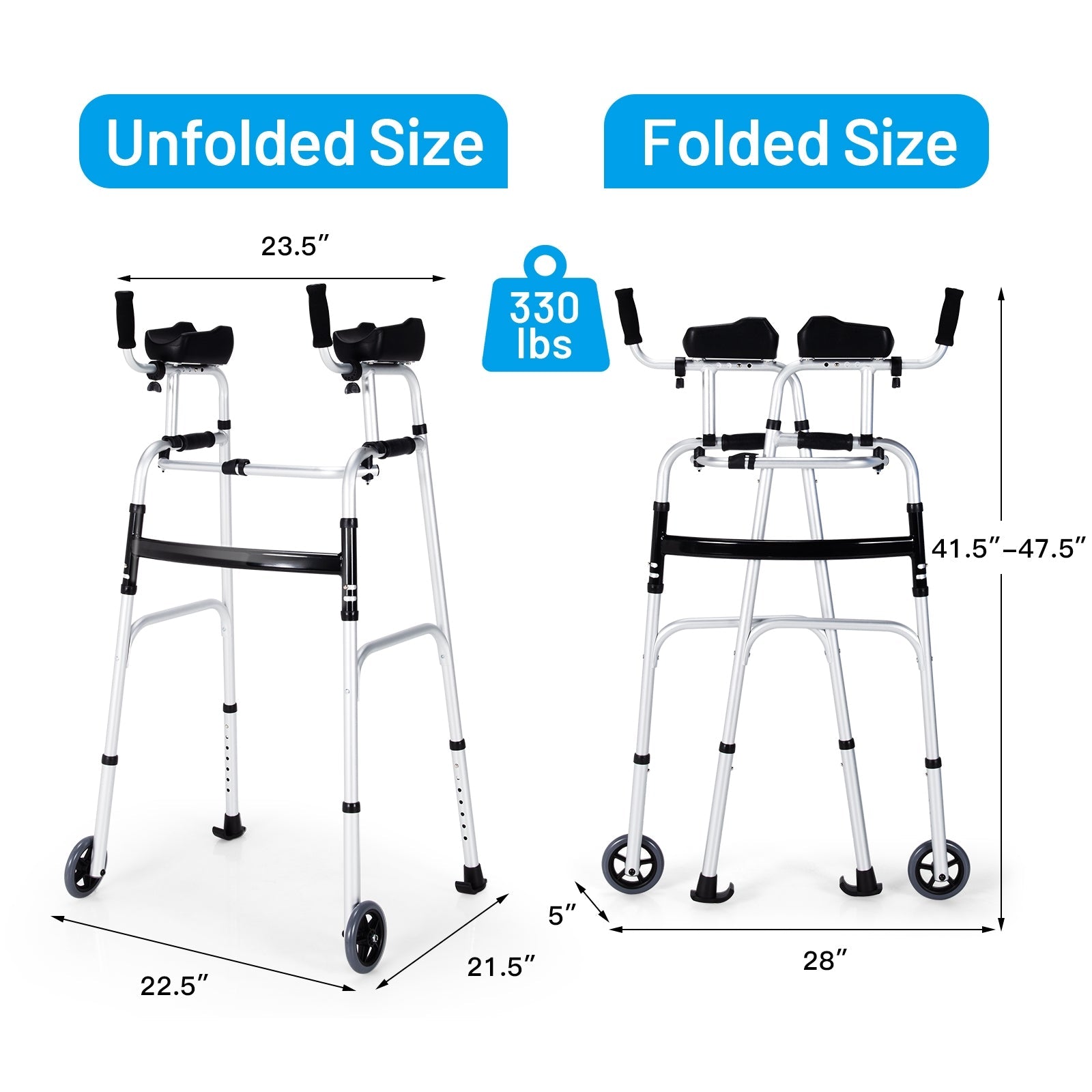 Foldable Rollator Lightweight Aluminum Alloy Rehabilitation Walker for  Elderly with Adjustable Height