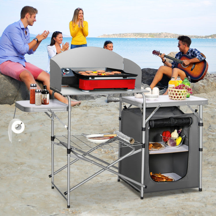 Foldable Outdoor BBQ Portable Grilling Table with Windscreen Bag for Camping and Party