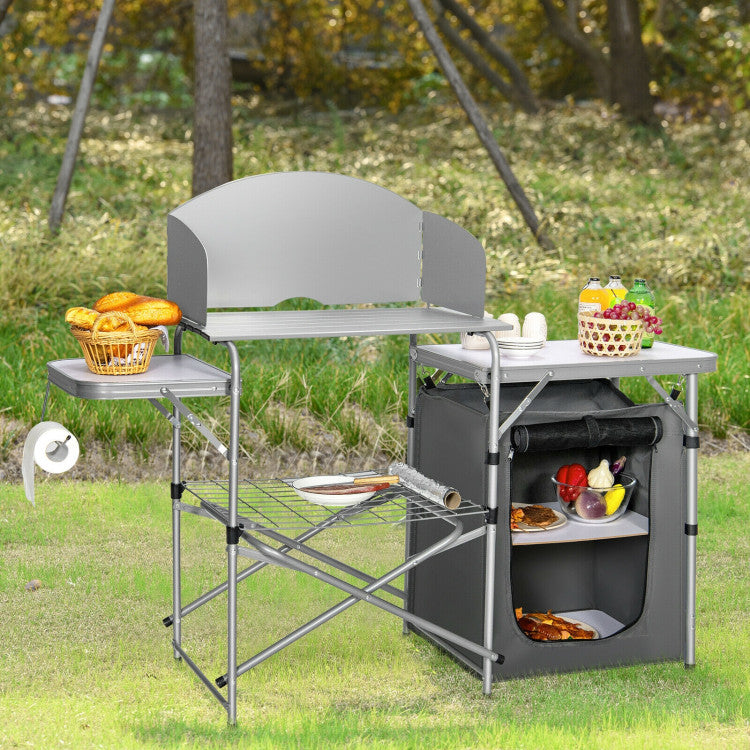 Foldable Outdoor BBQ Portable Grilling Table with Windscreen Bag for Camping and Party