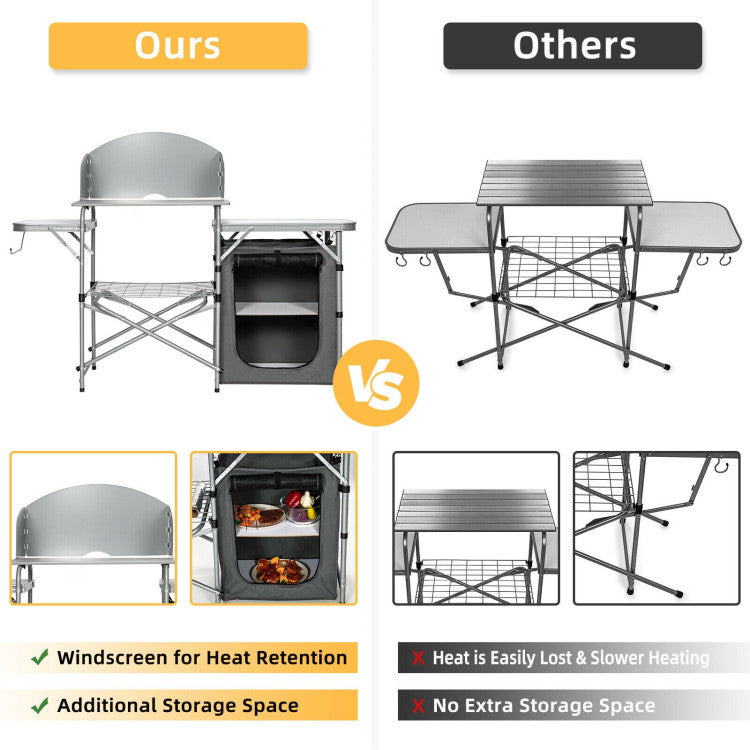 Foldable Outdoor BBQ Portable Grilling Table with Windscreen Bag for Camping and Party