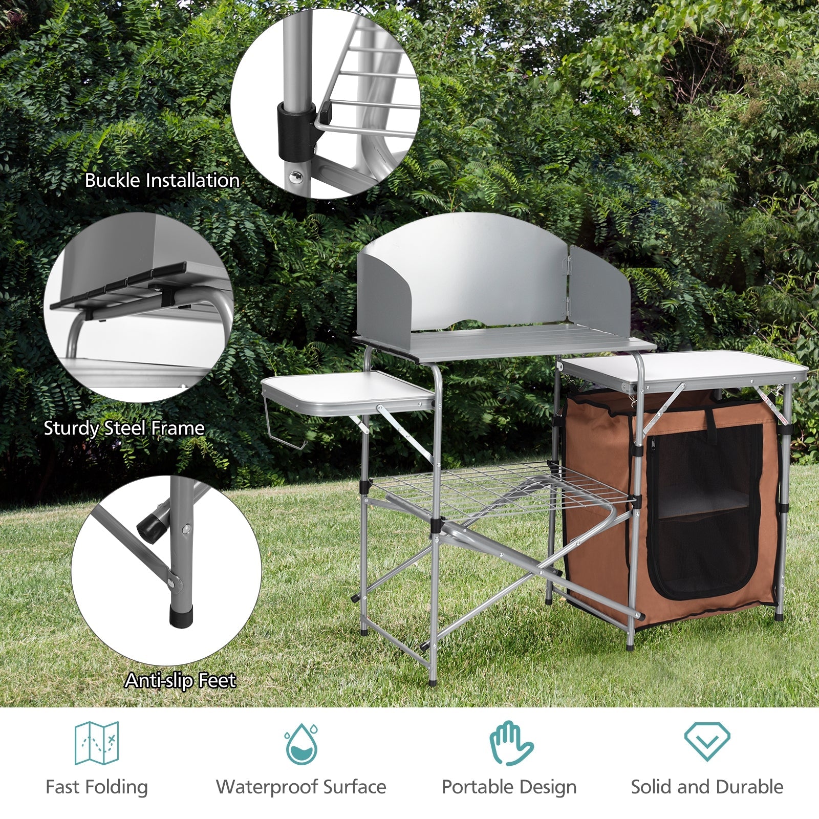 Foldable Outdoor BBQ Portable Grilling Table with Windscreen Bag for Camping and Party