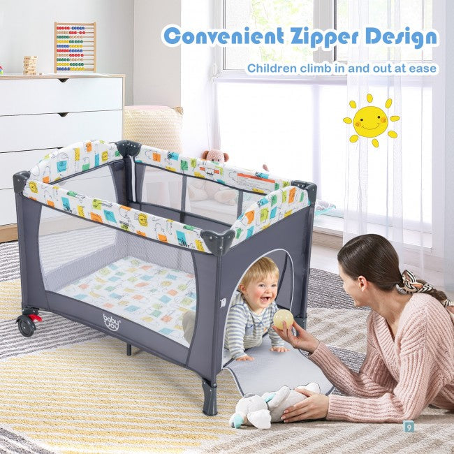 Foldable Pack and Play Multifunctional Toddler Bedside Crib