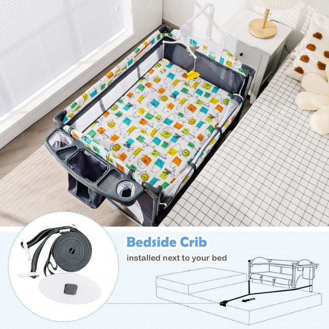 Foldable Pack and Play Multifunctional Toddler Bedside Crib