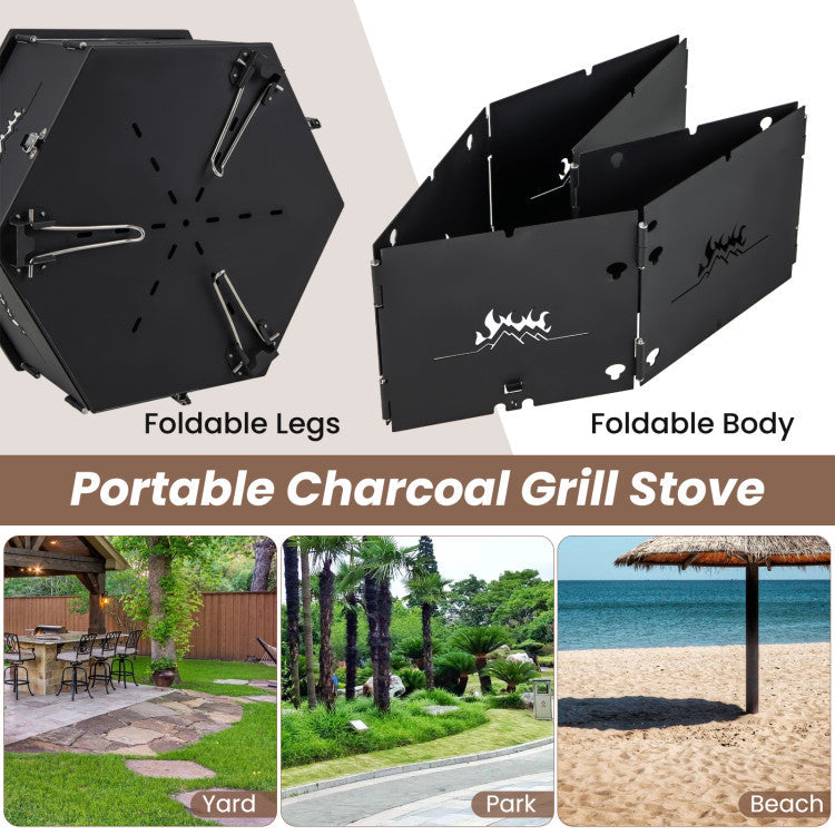Foldable and Rotatable Charcoal Grill Stove for Camping