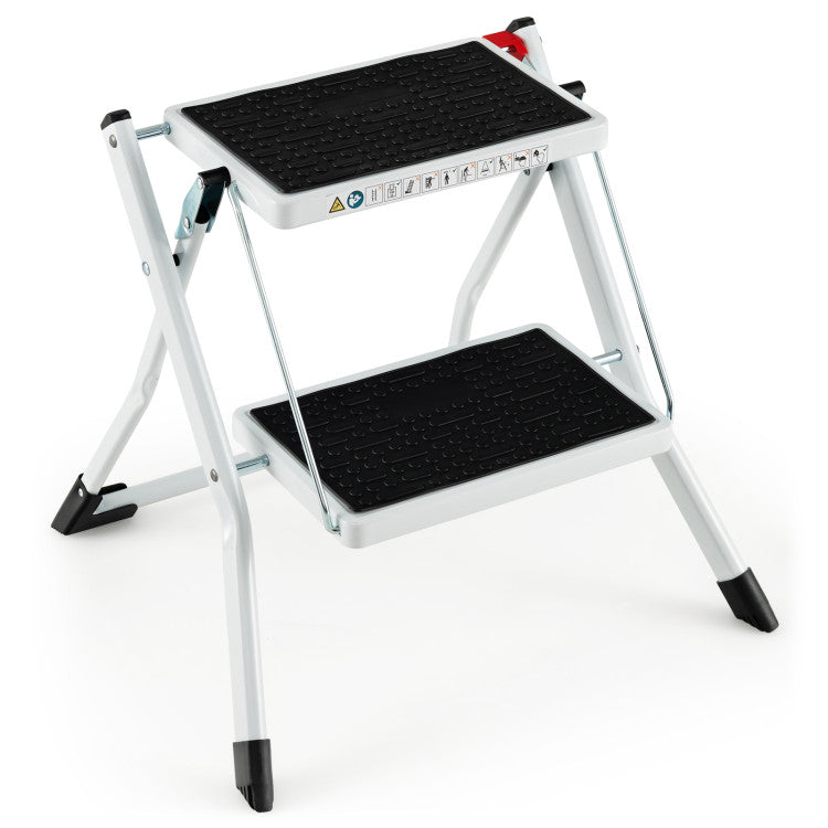 Folding 2 Step Ladder with Anti-Slip Pedal and Large Foot Pads