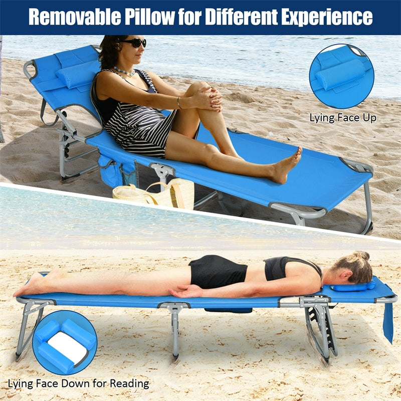 Folding Beach Lounge Chair 5-Position Adjustable Outdoor Tanning Chair with Pillow