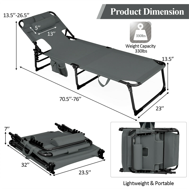 Folding Beach Lounge Chair 5-Position Adjustable Outdoor Tanning Chair with Pillow