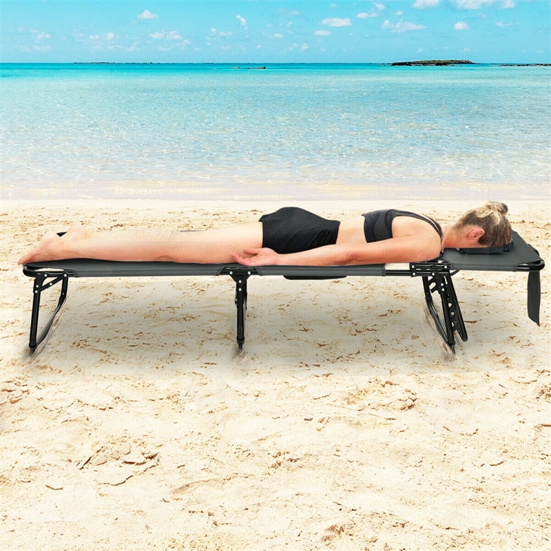 Folding Beach Lounge Chair 5-Position Adjustable Outdoor Tanning Chair with Pillow