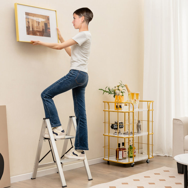 Folding Aluminum 2-Step Ladder with Non-Slip Pedal and Footpads