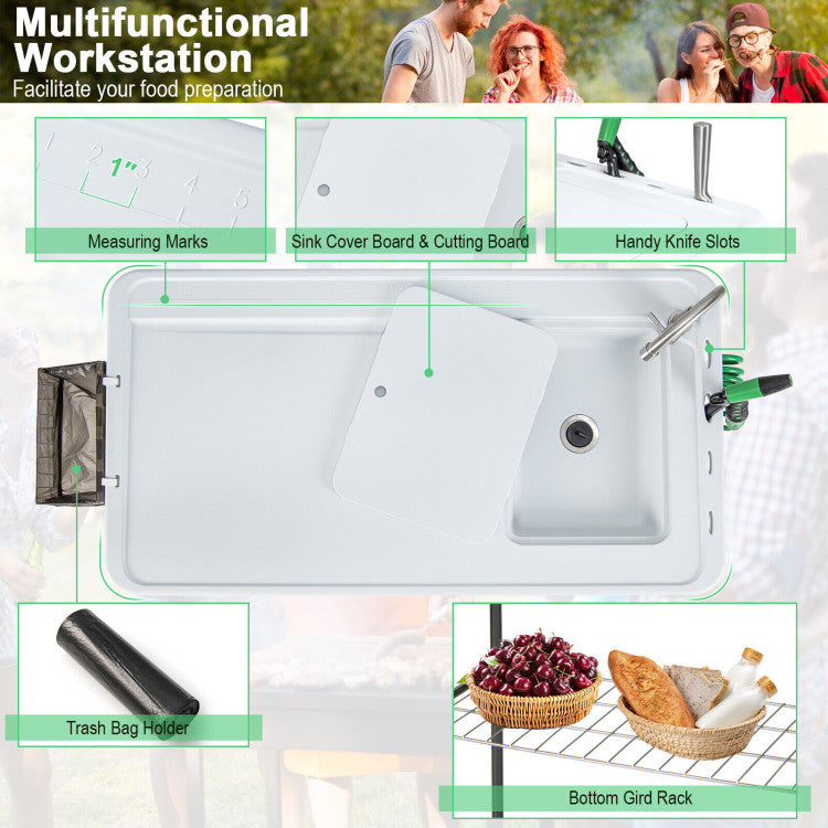 Folding Camping Fish Cleaning Table with Grid Rack and Faucet