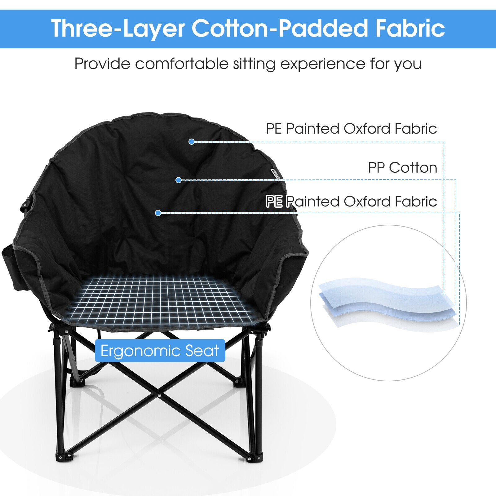 Folding Camping Moon Padded Chair with Carrying Bag