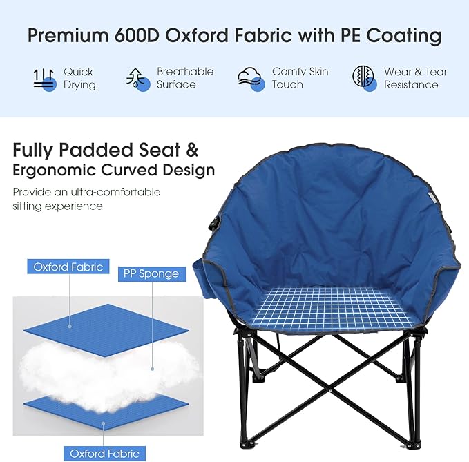 Folding Camping Moon Padded Chair with Carrying Bag