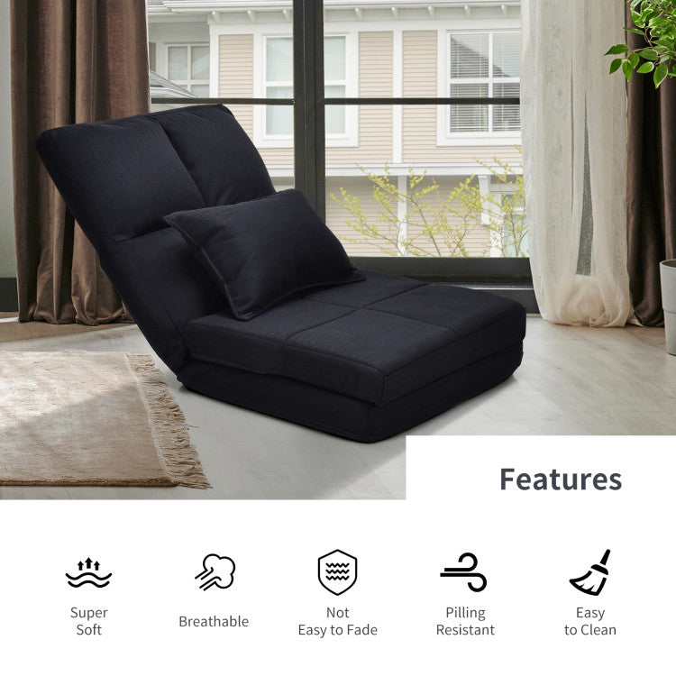 Folding Floor Chair Sleeper Couch with Pillow and 6-position Adjustable Backrest