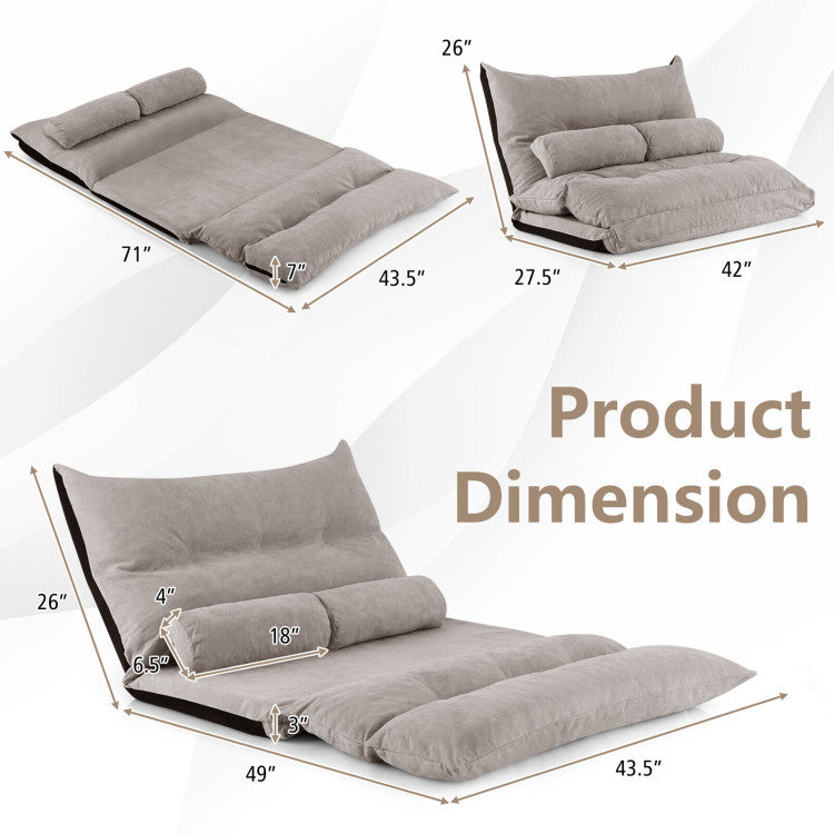 Folding Floor Sofa Bed with 2 Lumbar Pillows and Adjustable Backrest