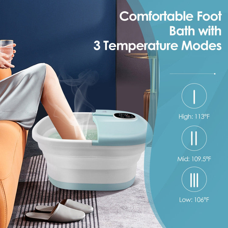 Folding Foot Spa Basin with Heat Bubble Roller Massage and Remote Control-Turquoise