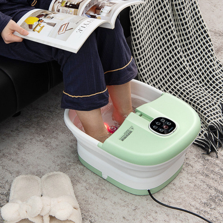 Folding Foot Spa Basin with Heat Bubble Roller Massage and Remote Control-Turquoise