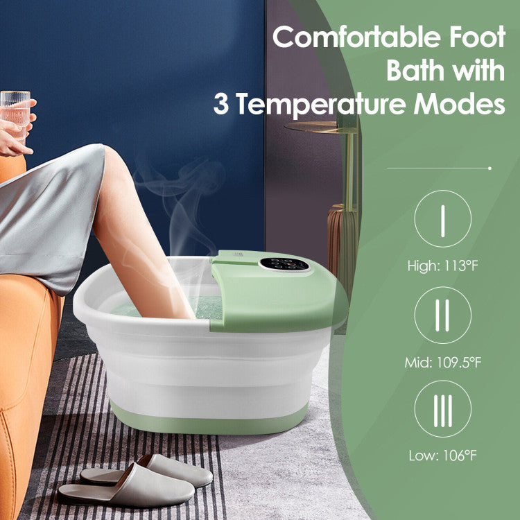 Folding Foot Spa Basin with Heat Bubble Roller Massage and Remote Control-Turquoise